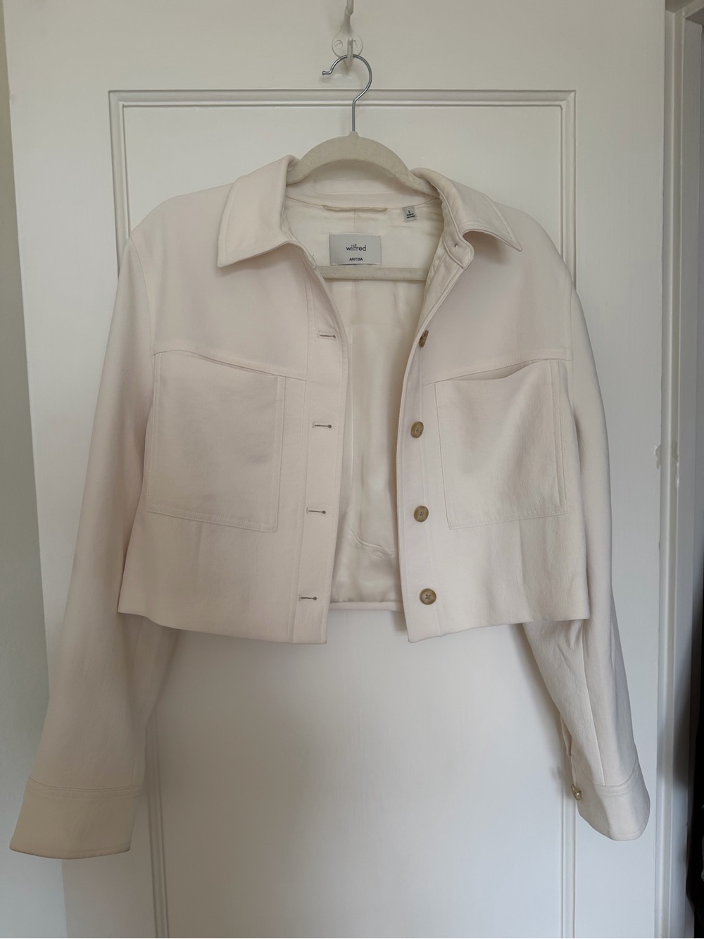 Aritzia Wilfred Cropped Cream Button-Front Jacket